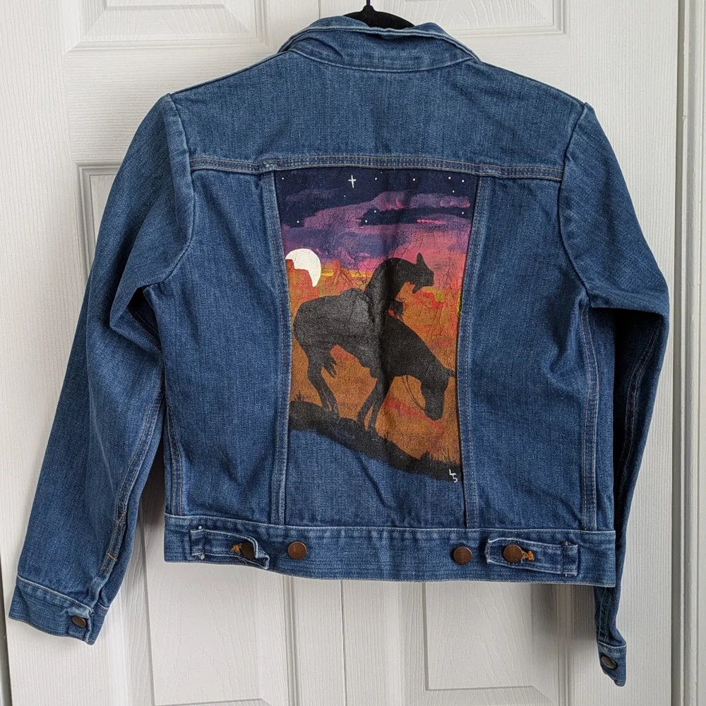Vintage 60s-70s Wrangler Denim Jacket with Custom Painted Back - Picture 1 of 8